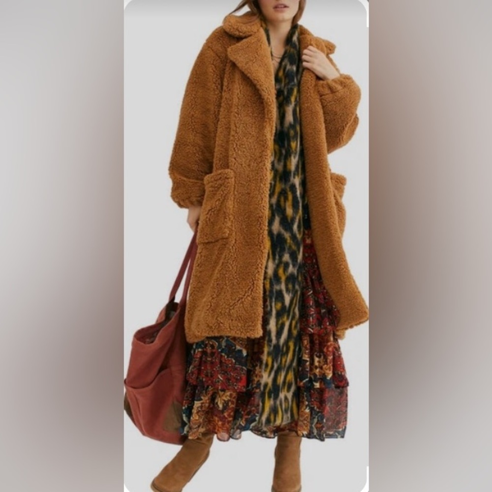 FREE PEOPLE Tessa Teddy Coat Rust Brown Size Large NWOT